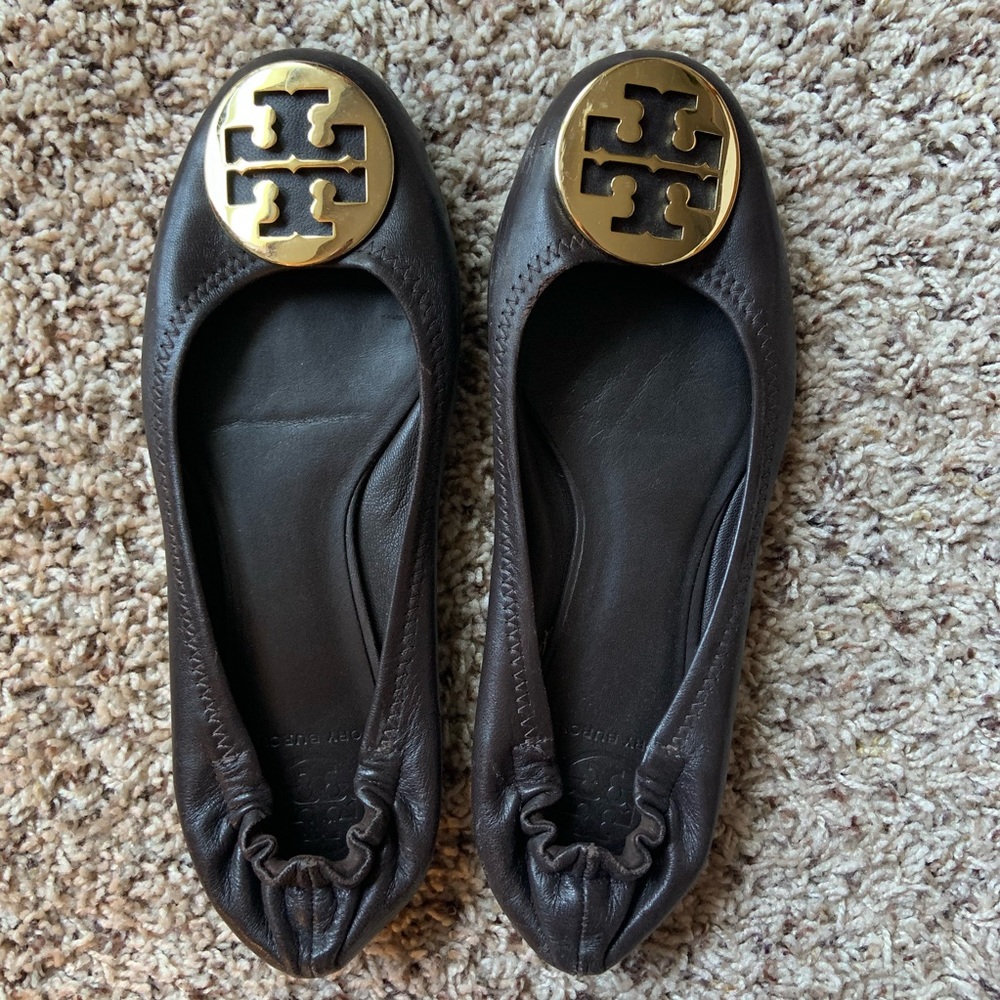 Tory Burch Minnie Brown Leather Ballet Flats 8.5M